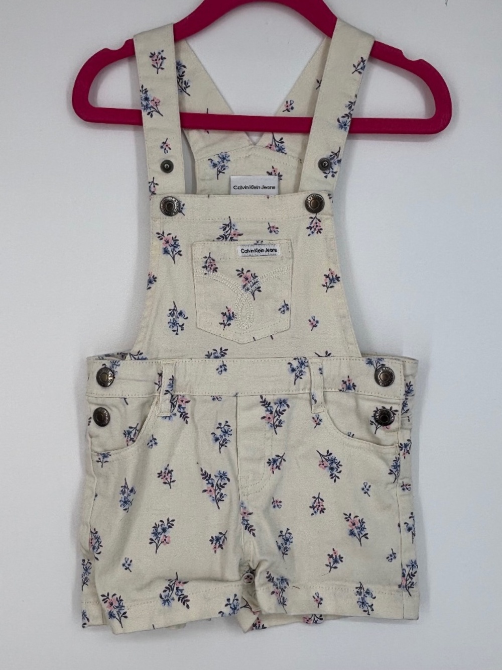 Calvin Klein Jeans Baby Girl 18 Months Shortalls Overalls Ivory Blue Pink Floral